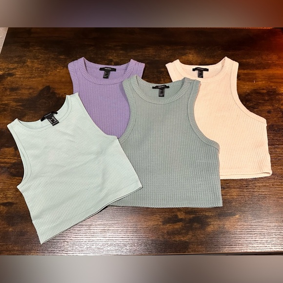 EUC Forever 21 Set Bundle of Four 4 Waffle Knit Racer Back Tank Tops Size Small - Picture 2 of 14